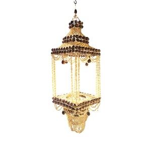 Vintage 70s MCM Regency Square Cowrie Sea Shell Hanging Plant Hanger RARE HTF